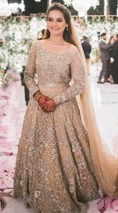 Superbe belle robe de mariée longueur au sol Dupatta ornée de perles Dabka Resham broderie matériel de soie pour mariage 2024 - Product Image 2