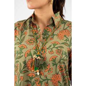 Conjunto de Traje de Lino Verde para Mujer, Sin Coser e Impreso, de 2 Piezas - Product Image 5