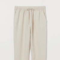Logo personnalisé étiquette tissée été femmes ample jambe large coton lin pantalons pour femmes pantalons décontractés taille haute jambe droite