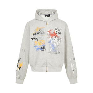 Sweat à capuche zippé unisexe lourd logo personnalisé sérigraphie polaire Double capuche surdimensionné Boxy Applique 100% coton bas quantité minimale de commande - Product Image 3