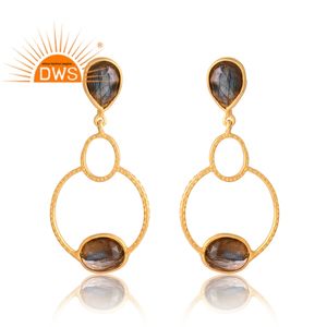 Última Venta de latón 18K chapado en oro labradorita piedra preciosa colgante pendiente Demi joyería fina para mujer regalo para ella - Product Image 1