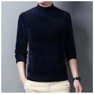 New Pullover <b>Men</b> Sweater Soft Warm <b>Long</b> Sleeve Mock Neck Solid Color Fine fleece Sweater Thicken Warm Loose Casual Sweaters - Product Image 5