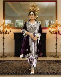 Tenue de fête indienne 9000 velours Kurta ensembles pour femmes séquence travail Salwar Kameez avec Palazzo et Dupatta robe pakistanaise indienne - Product Image 3