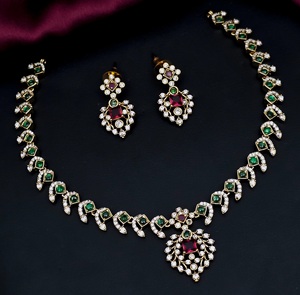 Magnifique collier exclusif de meilleure qualité avec pierres AD Look Design finition mate ensemble avec boucles d'oreilles pour mariage pour les femmes - Product Image 2