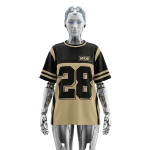 Camiseta de fútbol americano de malla de algodón grueso para hombre, estilo 2026, con hombros caídos, corte holgado, estilo urbano, gráfico de diamantes de imitación, ropa de equipo, OEM - Product Image 1