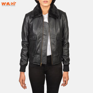 Women's <b>Vintage</b> Stylish Genuine Cow Skin Leather Motorcycle <b>Jacket</b> Warm Winter Zip Solid Fashionable Breathable Knitted Real Fur - Product Image 3