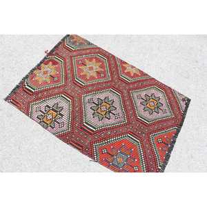 Tapis de 2,8 x 4 pieds, petit tapis turc, tapis abstrait rouge Kilim - Product Image 4