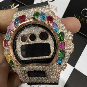 นาฬิกาผู้ชายสไตล์ฮิปฮอป VVS Moissanite ประดับเพชรสายหนังสเตนเลสสตีลหลากสีปรับรูปทรงได้ตามต้องการ - Product Image 5