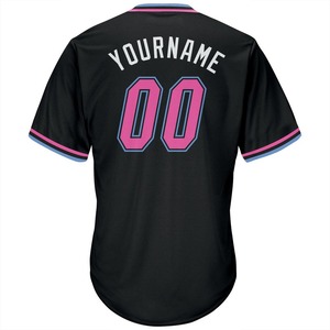 Camiseta de béisbol de punto acanalado auténtico Rosa-azul claro negro personalizado - Product Image 3