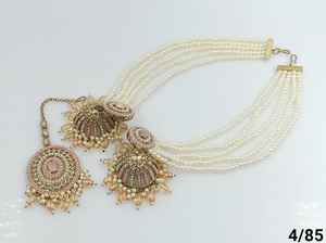 INDIAN MEHNDI POLISH TRADITIONAL and FASHIONABLE WITH PEARL EARRINGS and MANGTIKKA <b>SET</b> for WOMEN & <b>GIRLS</b> - Product Image 5