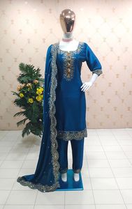 Presentamos la Nueva Colección de Conjuntos de Top con Pantalón y Dupatta, Tela de Satén de Seda con Bordado, Vestido para Fiesta - Product Image 2