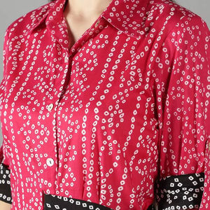 Conjunto de Camisa Bhandej Rosa Fucsia con Cintura Ajustable, Pantalones con Flecos y Encaje, Cuello con Botones, Camisa Kurta con Cintura Elástica - Product Image 1
