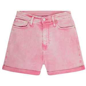 Shorts en jean vintage pour femmes, respirants, en coton écologique, coupe ajustée sportive, bouton gris, jambe large, taille haute, coupe inclinée - Product Image 3