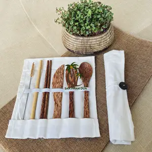 批发价格环保乌木勺叉勺筷子椰子餐具可重复使用可生物降解椰子餐具