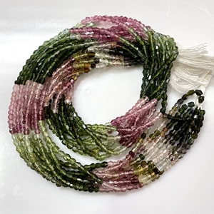 Perles de pierre en forme de tambour à facettes multi-tourmaline Perles de gros en tourmaline naturelle pour la fabrication de bijoux - Product Image 3