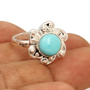 Anillo de Bodas de moda fina de Plata de Ley 925 con diseño de flor Vermeil de la eternidad de 8mm de la mejor calidad para mujer, turquesa de Arizona Natural - Product Image 6