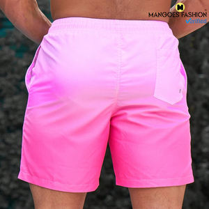 Short de plage de couleur dégradée grande taille pour homme rose uni avec cordon de serrage avec poche arrière confort non extensible - Product Image 2