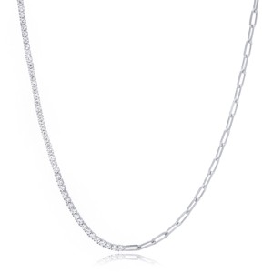Handmade Turkish 925 Sterling <b>Silver</b> Zircon <b>Choker</b> Necklace with Half Tennis Half Link Chain Trendy Wedding Gift Jewelry - Product Image 5