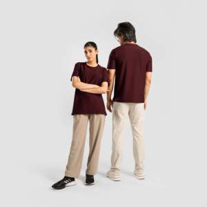 T-shirt GridLock à motif uni en tissu tricoté lourd de 200 grammes, couleur marron, avec logo brodé, étiquette personnalisée, respirant, style hip-hop - Product Image 4