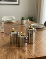 Ensemble de boîtes en métal argenté pour thé, café, sucre, biscuits, fait à la main, avec couvercle à rabat, compatible lave-vaisselle, écologique, luxe pour la maison