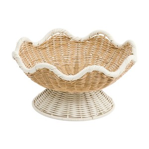 Bol de piédestal en rotin tissé à la main panier de fruits en osier décoratif avec bord festonné pour la cuisine à manger Boho décor à la maison rustique - Product Image 2