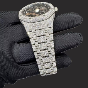 Montre-bracelet mécanique automatique Miyota de luxe, clarté VVS, cadran noir personnalisé, moissanite blanche, faite à la main, passe le test du diamant - Product Image 4