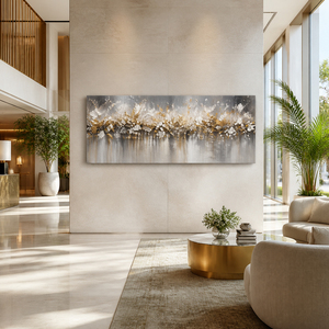 Tableau mural peint à la main, texture or blanc, nature morte sur toile, luxe moderne, vente en gros, personnalisé, pour salon, hôtel, intérieur, bois - Product Image 1