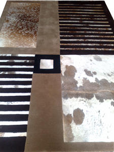 Tapis en laine de Nouvelle-Zélande de haute qualité, design géométrique moderne, tufté à la main, avec patchwork en cuir abstrait, pour la maison, le salon - Product Image 5