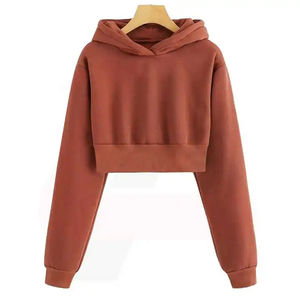 Sudadera con capucha de forro polar de invierno para mujer, de hombros caídos, corta, lavada, estilo oversize, streetwear, con logo personalizado, venta al por mayor directa de fábrica - Product Image 1