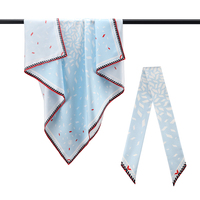 Fabricant de foulards en soie imprimés sur mesure en gros, bleu clair, logo d'entreprise, OEM, foulard bandeau