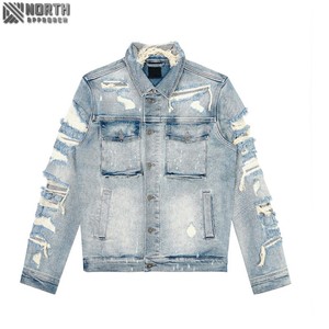 Chaqueta vaquera de alta calidad para hombre al por mayor, pantalones vaqueros informales con capucha, Chaqueta vaquera azul personalizada transpirable 2025 - Jeans para hombre - Product Image 1