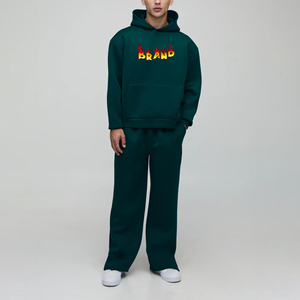 Nueva llegada Top Trending Oversized 100% algodón hombres chándal 2 uds Sudadera con capucha pantalones de chándal estilo Hip Hop sólido para el invierno - Product Image 4