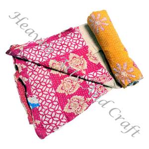 Venta caliente hecho a mano Kantha edredón Gudari Kantha edredón proveedor de oro algodón impreso indio para Hotel uso doméstico al por mayor GD2179 - Product Image 6