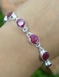 Red Ruby 925 Sterling <b>Silver</b> Adjustable <b>Bracelet</b> Handmade Oval Shape Gemstone Jewelry Elegant Gifts Women - Product Image 4