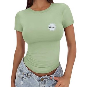 Tops cortos de manga corta para mujer, camisetas de algodón, camiseta recortada ultra suave para mujer, camisetas de cuello redondo informales - Product Image 4