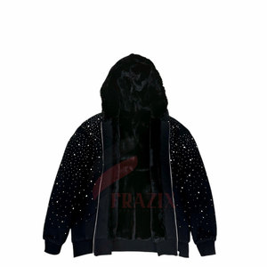 Nouveau design, prix bas, sweats à capuche décontractés pour hommes en 100 % coton, couleur unie, avec fermeture éclair ornée de strass, séchage rapide, respirant, collection hiver 2024 - Product Image 2