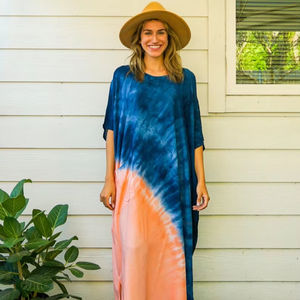 Vestidos informales de talla grande para mujer, caftán teñido a mano, caftán Abaya bohemio, cubierta de playa, caftán de verano, silueta recta, traje de baño teñido corbata - Product Image 1