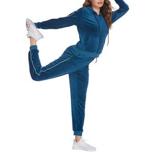 Wholesale Premium Women's Solid Front Hooded Velvet <b>Winter</b> Tracksuit Two-Piece Long Sleeve <b>Top</b> Jogger Pants Set Custom Color - Product Image 6