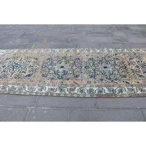 Tapis turc vintage de 3,6 x 11,4 pieds, tapis de couloir, tapis en laine bleue - Product Image 4