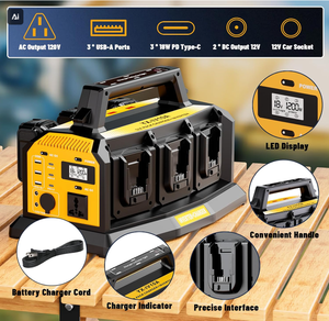 Inversor de Corriente de 1200W Compatible con Batería de Iones de Litio Dewalt de 20V, <span class=keywords><strong>Cargador</strong></span> de Batería de 6A con 6 Puertos - Product Image 4