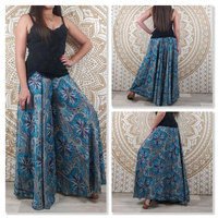 Vêtements de plage imprimés à la main Palazzo Pants Indian Sari Silk Women's Palazzo Pant