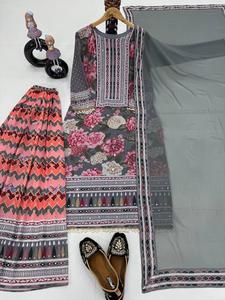 Lourd Designer indien décontracté fête porter Faux Georgette impression numérique et vrai miroir travail à la main haut Palazzo et dentelle bordure Dupatta - Product Image 4