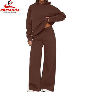 Chándal de mujer de alta calidad 100% algodón Jogging invierno conjuntos de dos piezas chándal de gran tamaño de Color sólido para mujer - Product Image 3