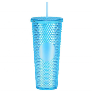 Vaso deportivo de plástico transparente de doble pared con diseño de diamante, 24 oz (710 ml), reutilizable, para café, con pajita y aislamiento térmico de 0 a 6 horas. - Product Image 2