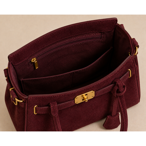 Genuine Burgundy Cow Suede Leather Casual Tote Handbag for Women-Modern Trendy Two-Handle Design with Custom Logo 3L+ Capacity - Product Image 1