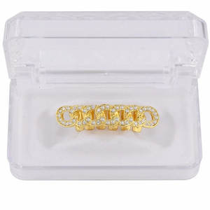 Grillz Cuban Link plaqué or avec zircone cubique, accessoire de joaillerie fine - Product Image 1