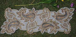 Christmas <b>Dining</b> <b>Table</b> Beaded <b>Runner</b> Placemat Handmade Cloth Decorative Mat With Leaves Design for Weddings and Home Use - Product Image 5