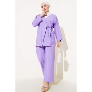Kimono atado de cuerda lateral Juego de 2 piezas Lila - Product Image 1