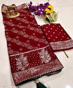 Sari de Terciopelo, Seda y Rayón con Organza y Encaje Floral para Bodas y Fiestas - Product Image 3