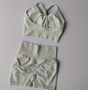 Ensemble de yoga sans couture pour femmes, vente en gros personnalisée, soutien-gorge de sport et short à taille élastique, vêtements de fitness en polyester de haute qualité - Product Image 1
